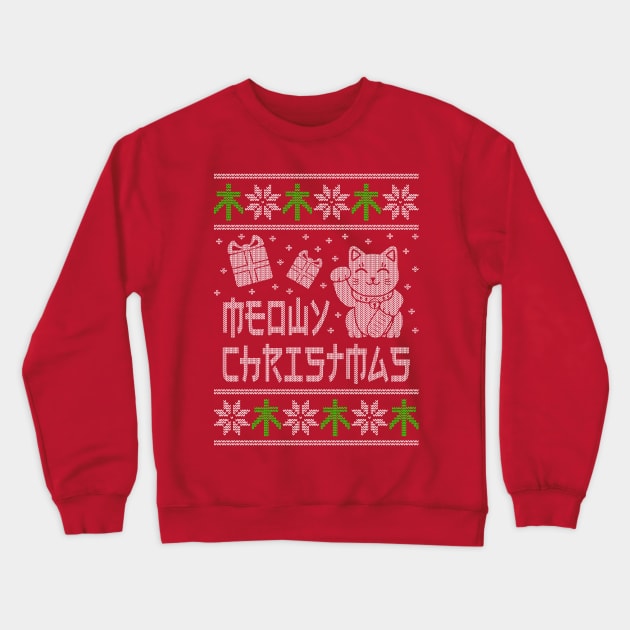 Meowy Christmas Ugly Cat Shirt and Sweatshirt Crewneck Sweatshirt by LacaDesigns